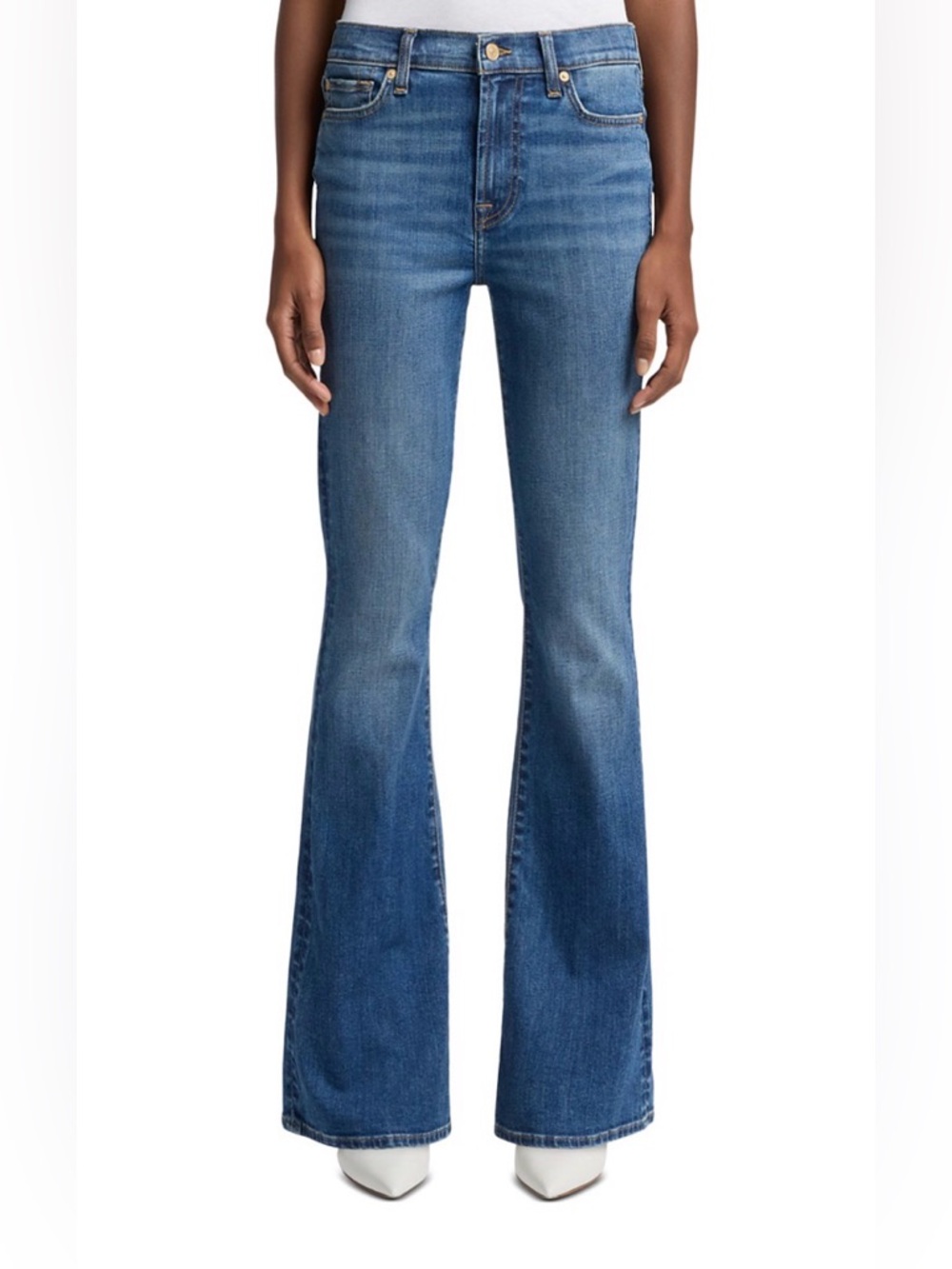 NWT 7 For All Mankind Medium Blue High-Rise Flare Jeans 29 x 34.75 long